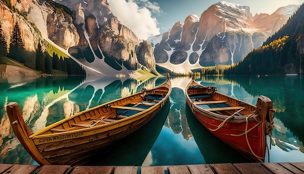 A wallpaper of two canoes on a lake