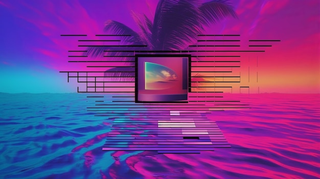 Photo wallpaper vaporwave glitch art background generative ai