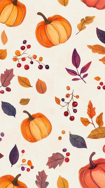 a wallpaper with autumn leaves and berries