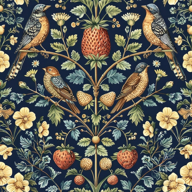 a wallpaper with birds and flowers and flowers