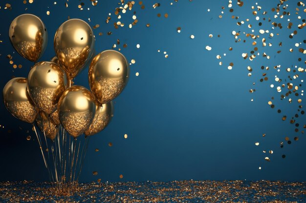 Wallpaper with a blue background golden balloons