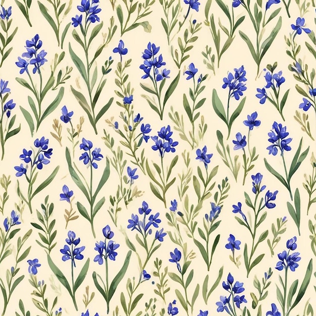 a wallpaper with blue flowers and green leaves