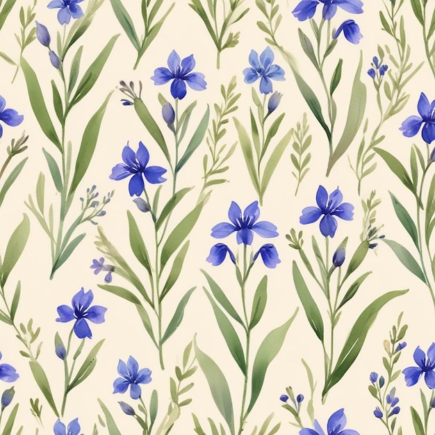 a wallpaper with blue flowers and green leaves