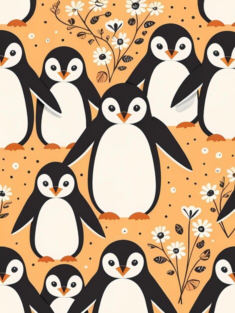 Photo a wallpaper with a bunch of penguins on it