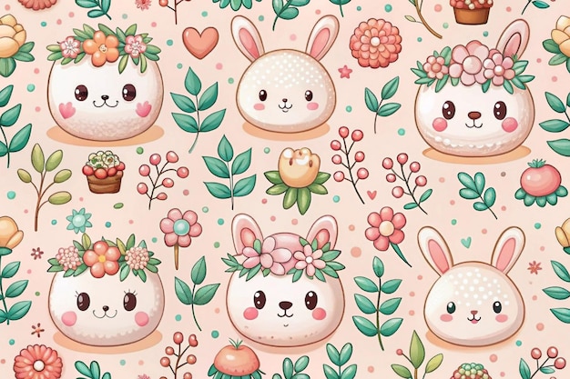 Photo a wallpaper with bunny ears and flowers