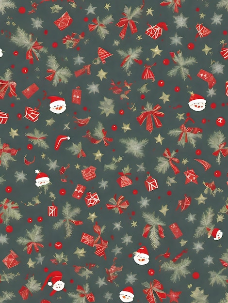 Photo a wallpaper with a christmas theme and decorations with santa and santa hats