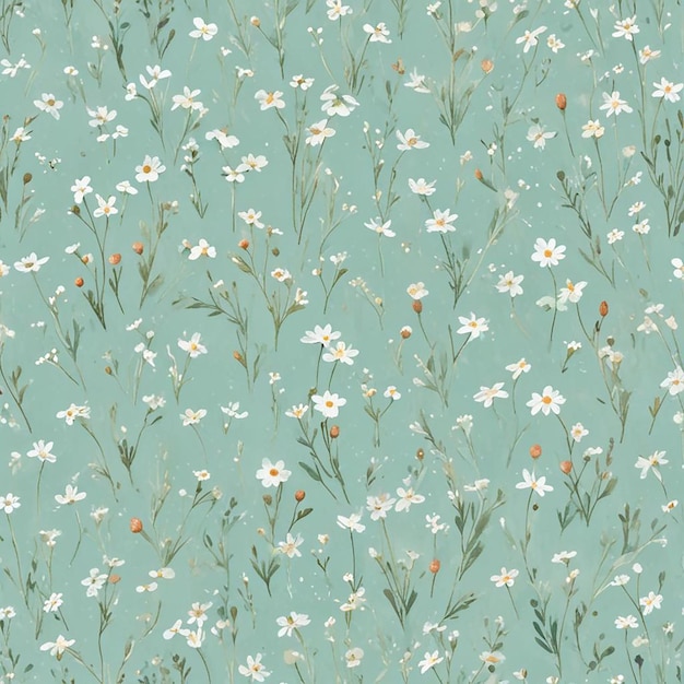 a wallpaper with daisies and a green background