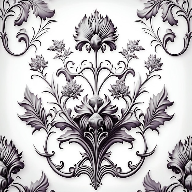 A wallpaper with a floral design in black and white.