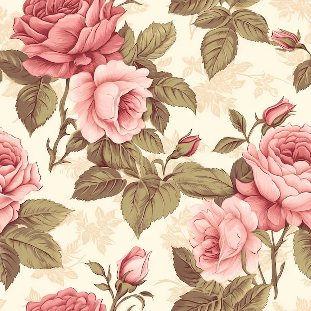 A wallpaper with a floral pattern of roses.