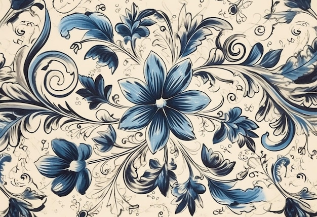 A wallpaper with a floral pattern and the words " blue " on it.