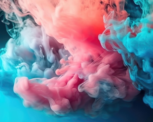 A wallpaper with glowing pastel teal and pink smoke on a hazy abstract background Generative AI