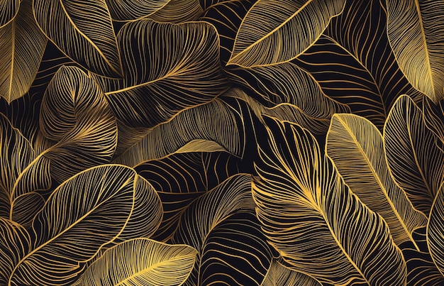 Photo a wallpaper with gold leaves and a gold floral pattern