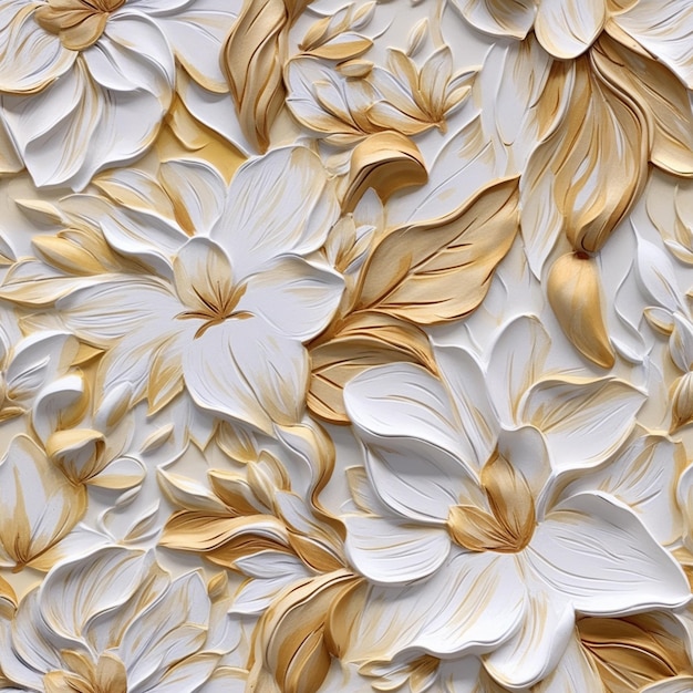 A wallpaper with a gold and white flowers.