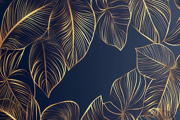 Photo a wallpaper with palm leaves and a blue background with a gold leaf