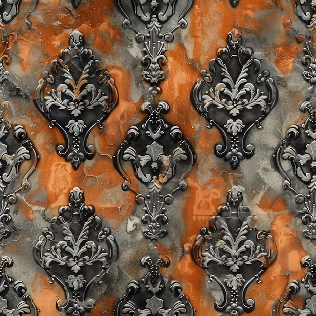 Photo a wallpaper with a pattern of black and orange flowers