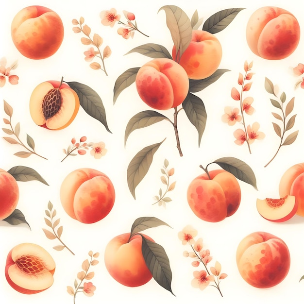 a wallpaper with peaches and leaves and flowers