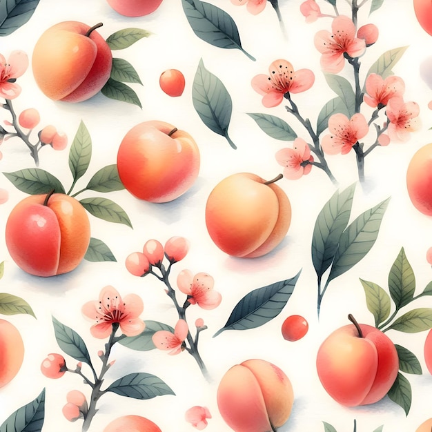 a wallpaper with peaches and leaves and flowers