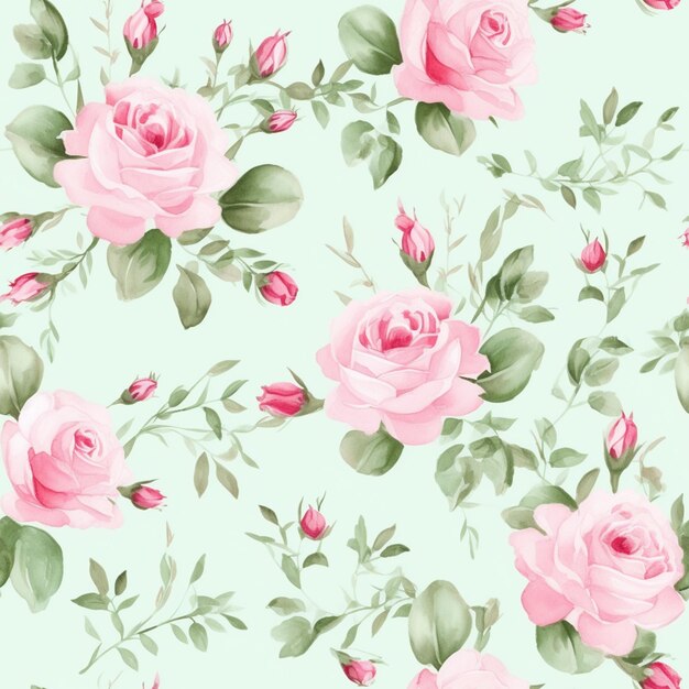 Photo a wallpaper with pink roses and green leaves