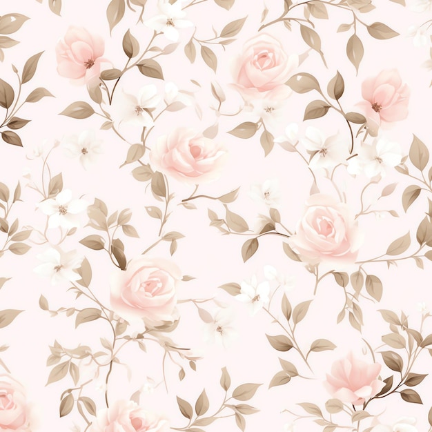 a wallpaper with pink and white roses and leaves