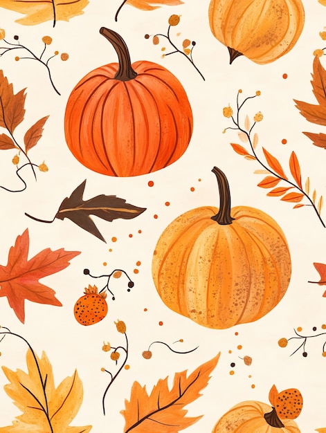 a wallpaper with a pumpkin and autumn leaves