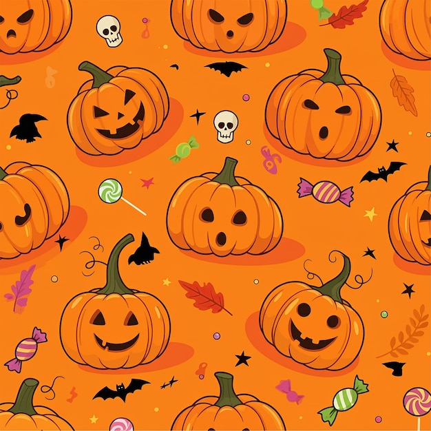 a wallpaper with pumpkins and a pumpkin with a few spooky things on it