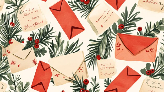 Photo a wallpaper with a red envelope and pine needles and a greeting card with the words  christmas  on it