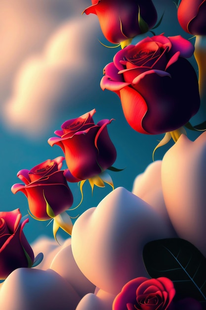 A wallpaper with a red rose and a white cloud