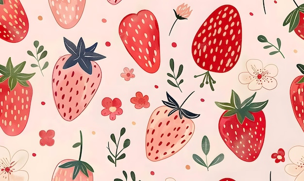 a wallpaper with a strawberry and flowers