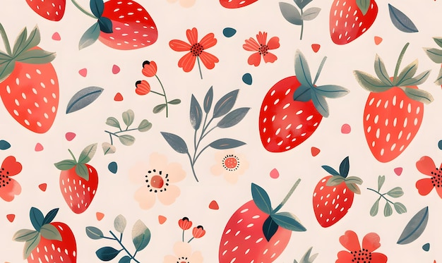 a wallpaper with strawberrys and flowers