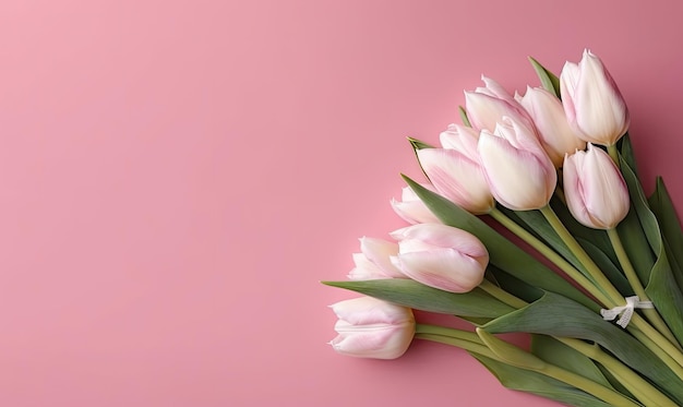 Wallpaper with tulips Flower on pink background For banner postcard book illustration products display presentation card Created with generative AI tools