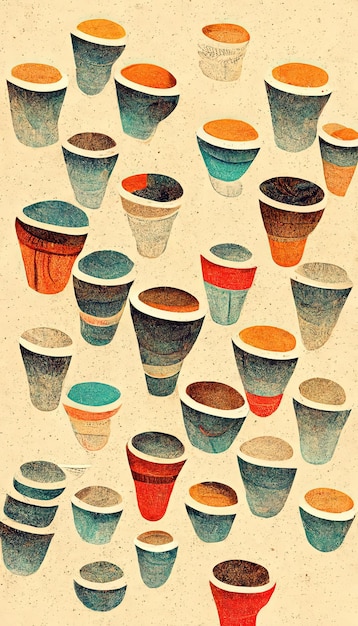 Wallpaper with vintage coffe cups illustration wallpaper background grunge look design drawingxA