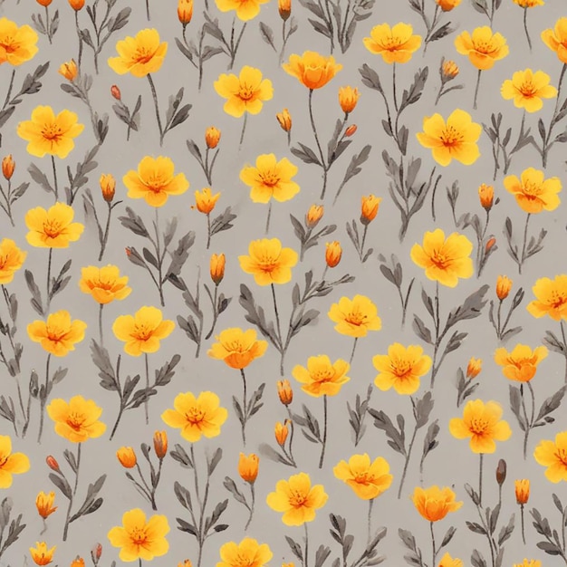 a wallpaper with yellow flowers and gray flowers