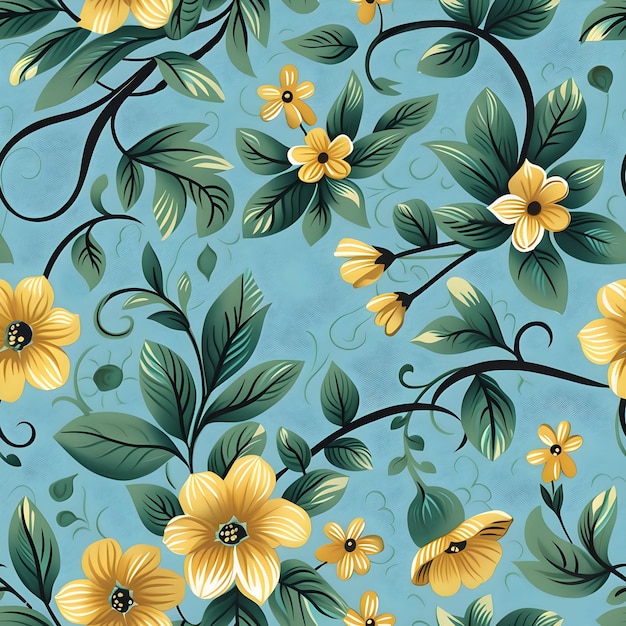 Photo a wallpaper with yellow flowers and green leaves