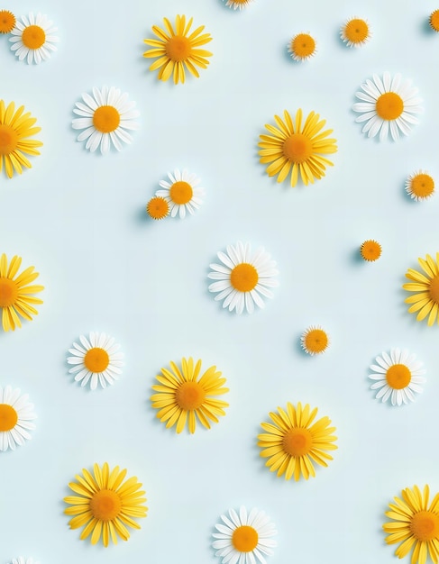 a wallpaper of yellow daisies with yellow dots on a blue background