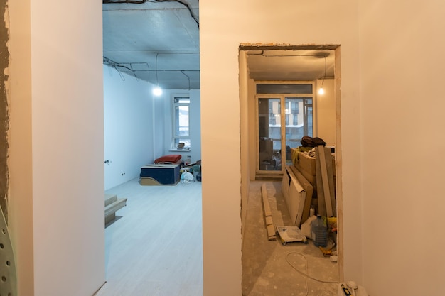 walls in apartment is under construction, remodeling, renovation, extension, restoration and reconstruction.