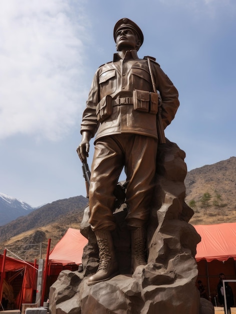 On walls are carved with sculpture of all statues of the martyr fellow soldiers saluting memorial