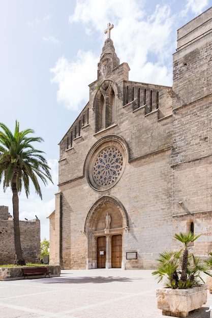 Walls and narrow streets of Alcudia old town Mallorca Spain