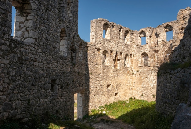 Walls of the stone fortress in Pocitelj medieval village in Bosnia and Herzegovina