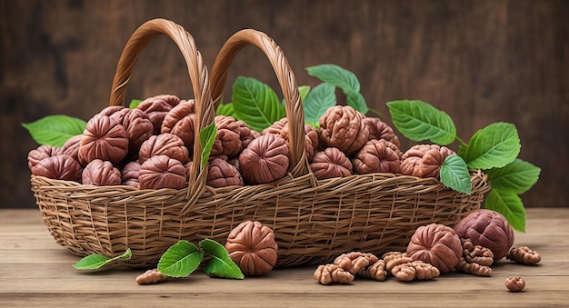 Walnut in a beautiful basket ai generation