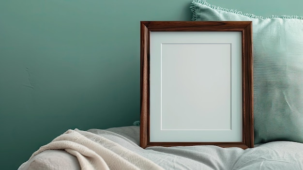 Walnut Frame on Cotton Cushion Photo frame mockup