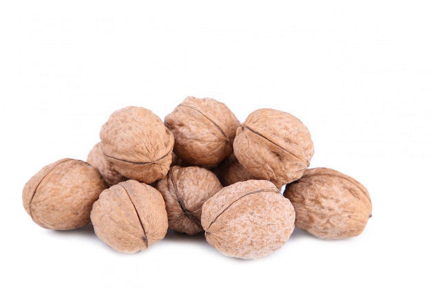 Walnuts in closeup isolated on white background