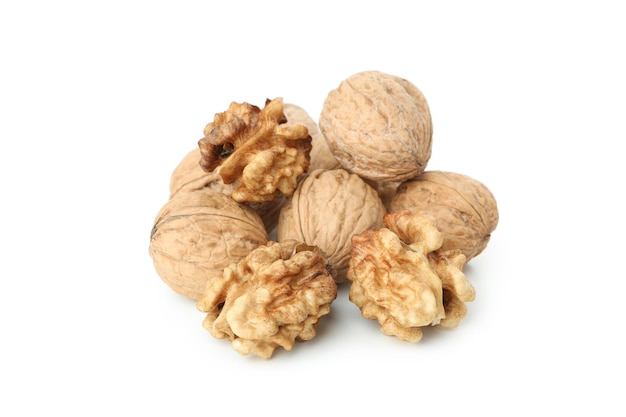 Walnuts isolated on white background, close up