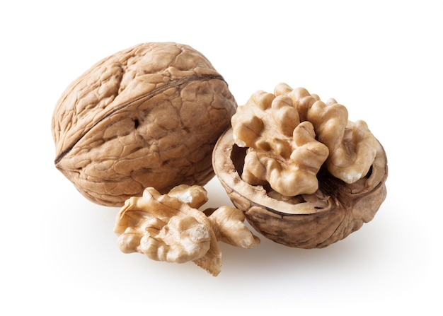 Walnuts isolated on white background with clipping path