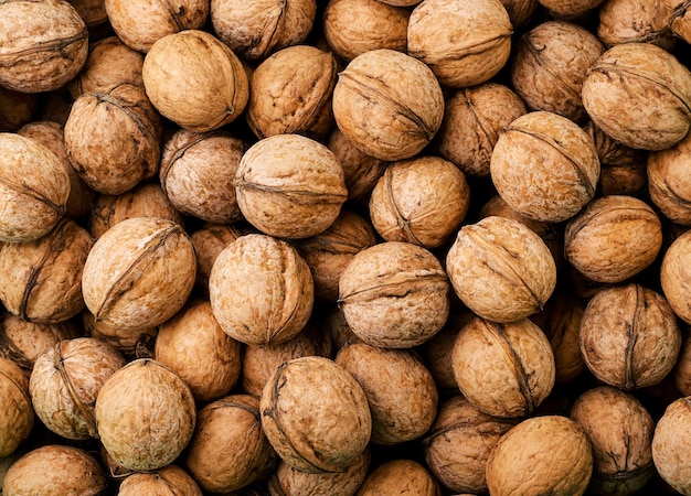 Walnuts in shell background The view from top