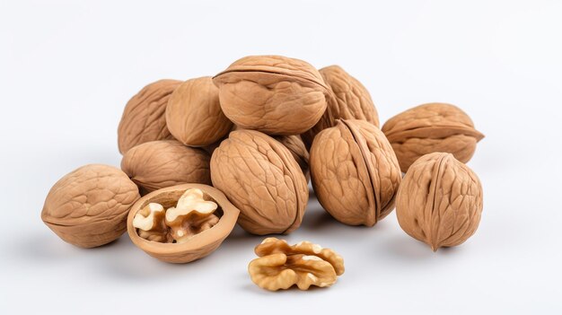 walnuts on a white background copy space