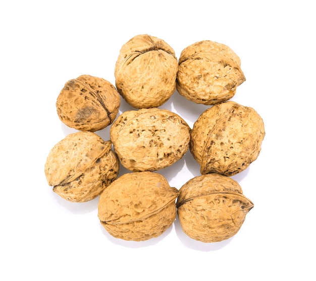 Walnuts on white top view