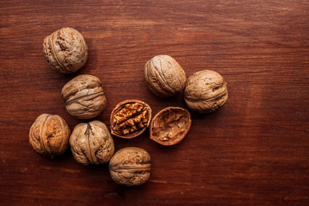 walnuts on wooden background