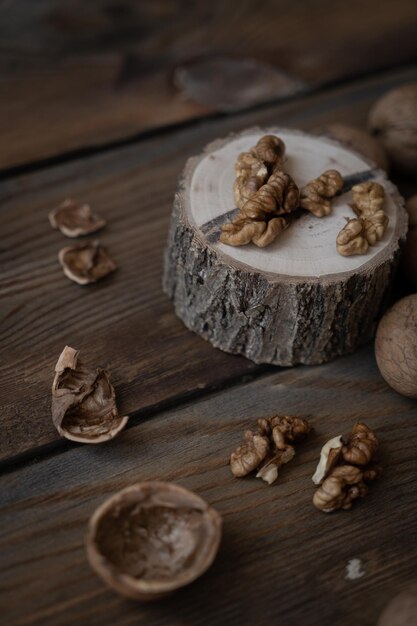 walnuts on wooden background