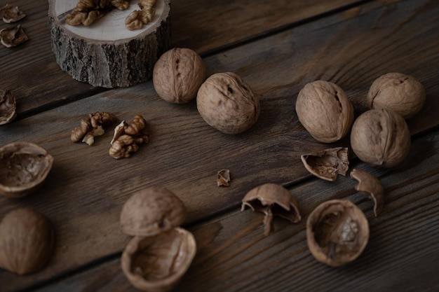 walnuts on wooden background