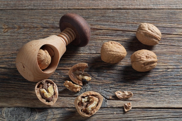 Walnuts and a wooden nutcracker